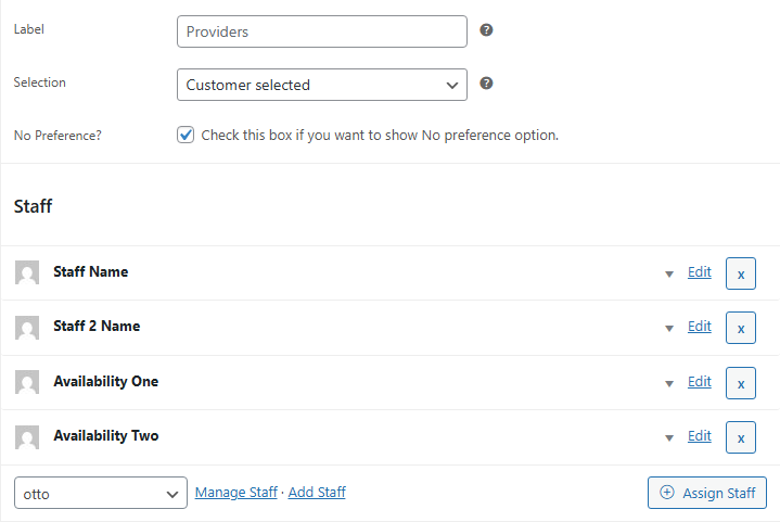 Product staff settings