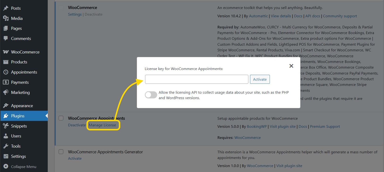 Activate license key on your website