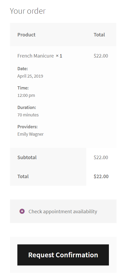 Appointment confirmation request