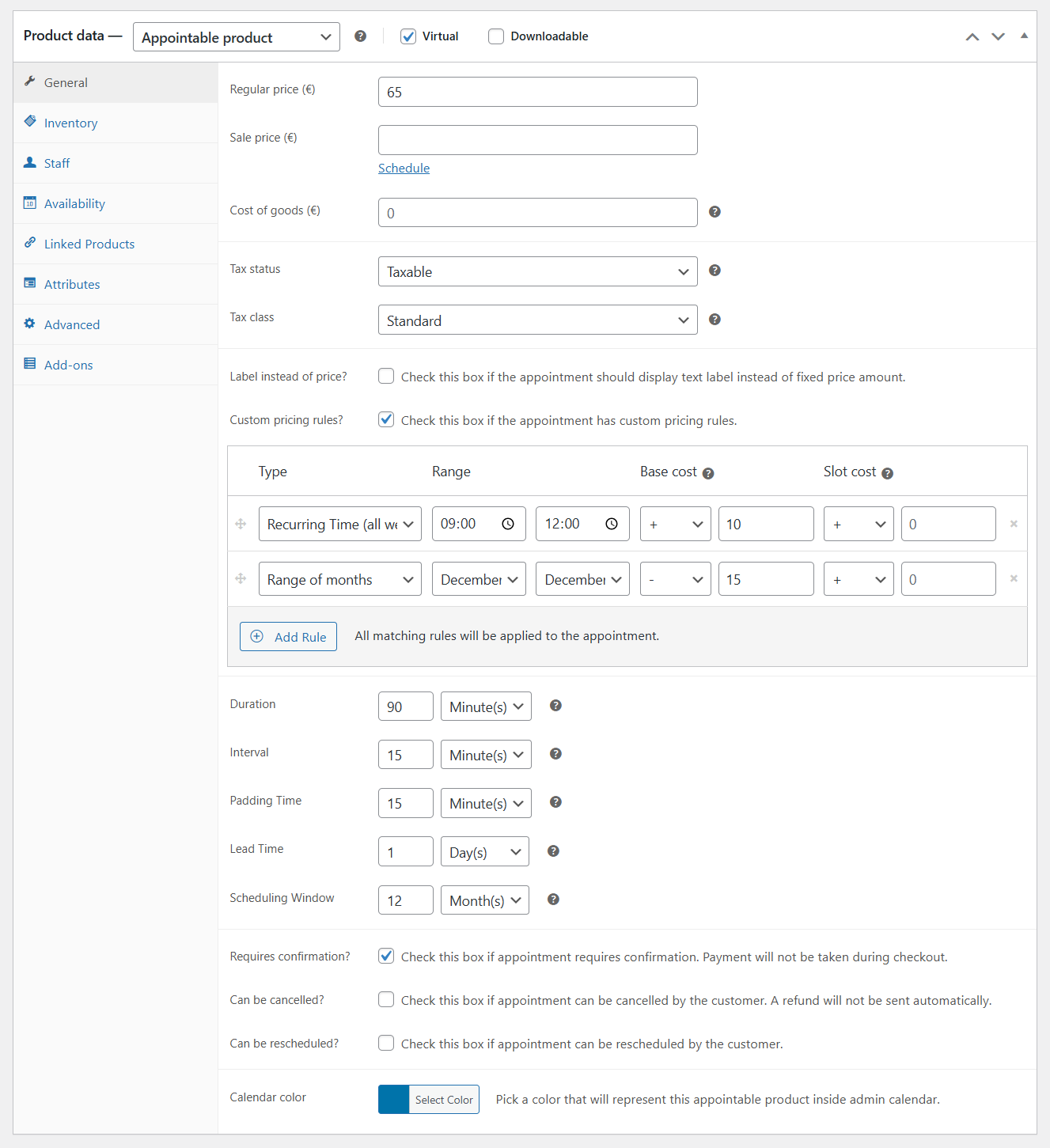 General product settings