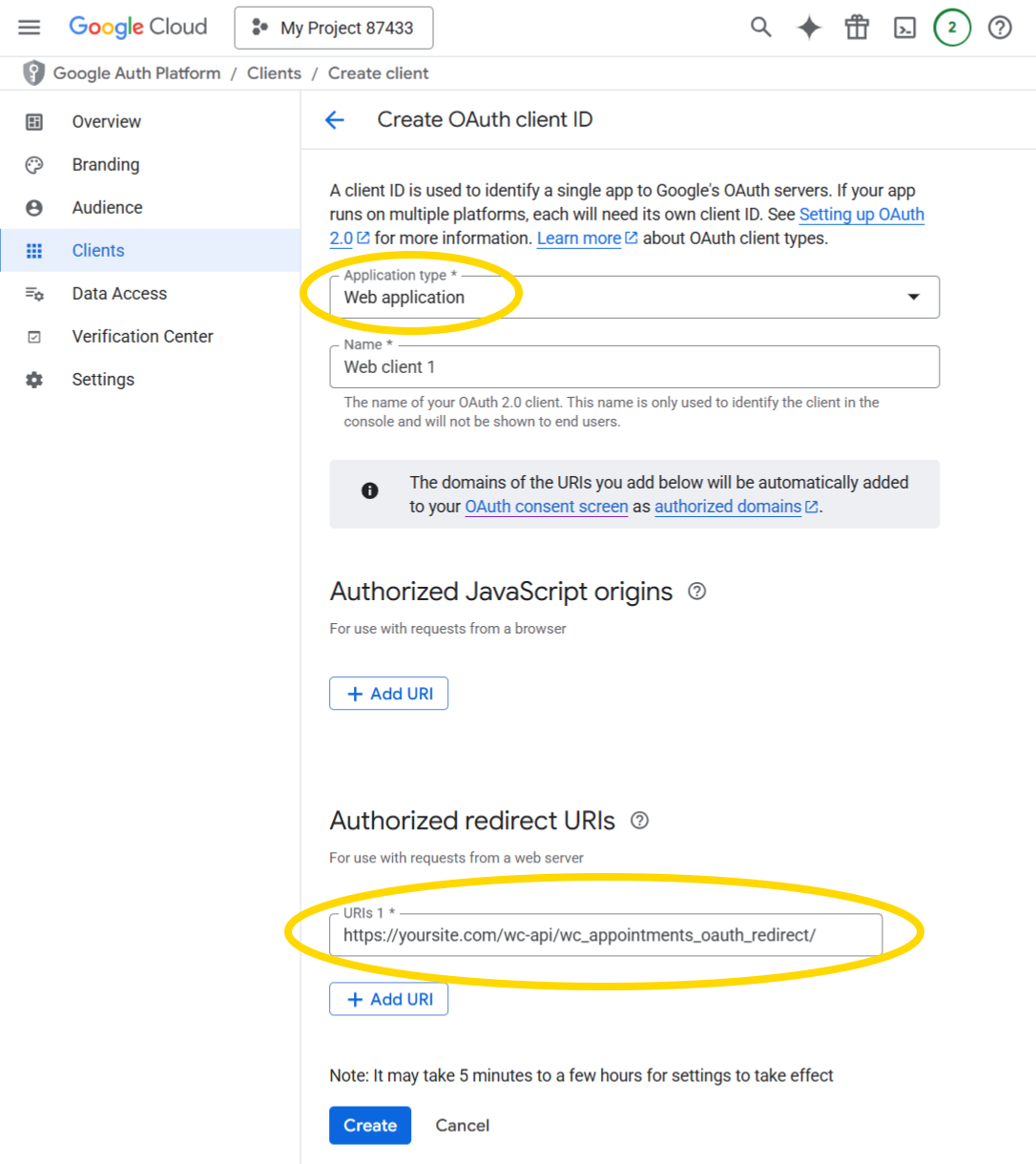 Credentials Page - Create Credentials