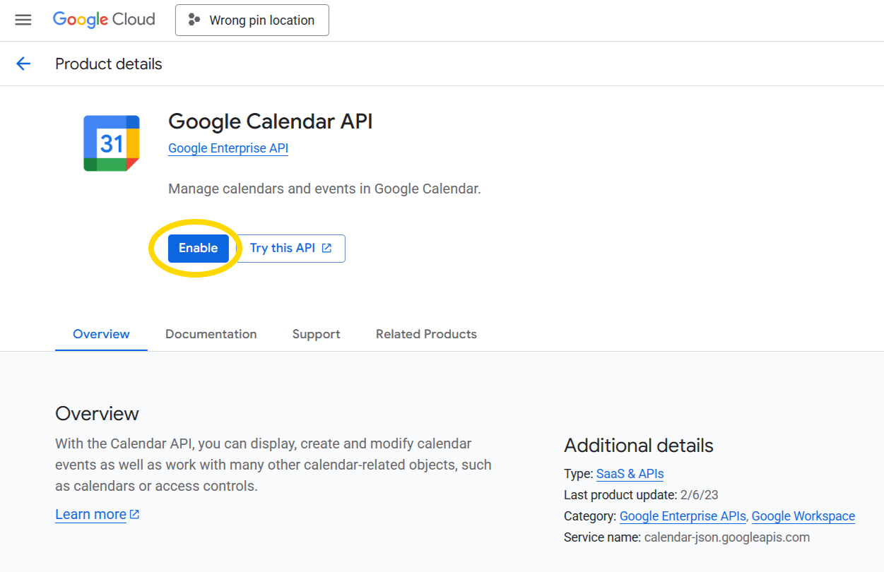 Enable Calendar API