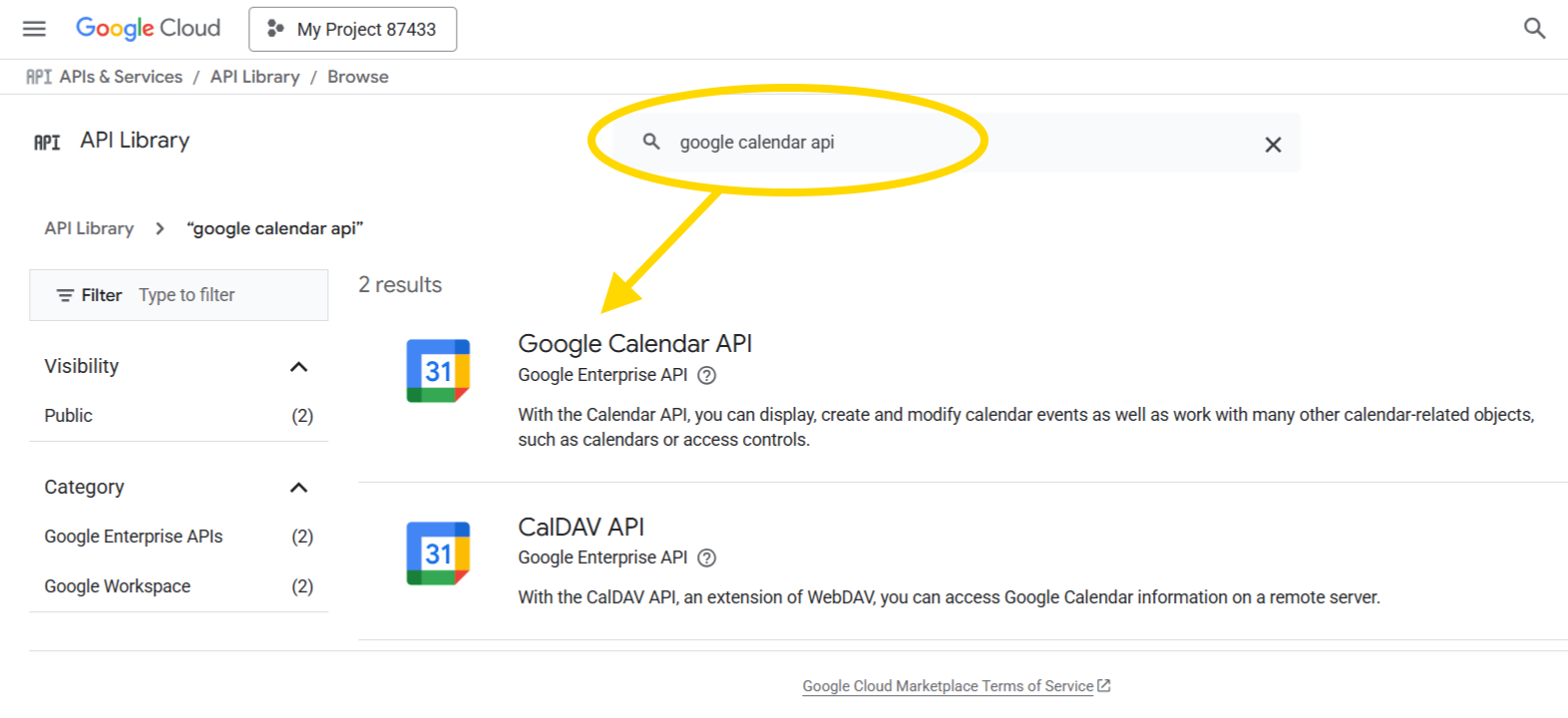 APIs &amp; Services Library - Search