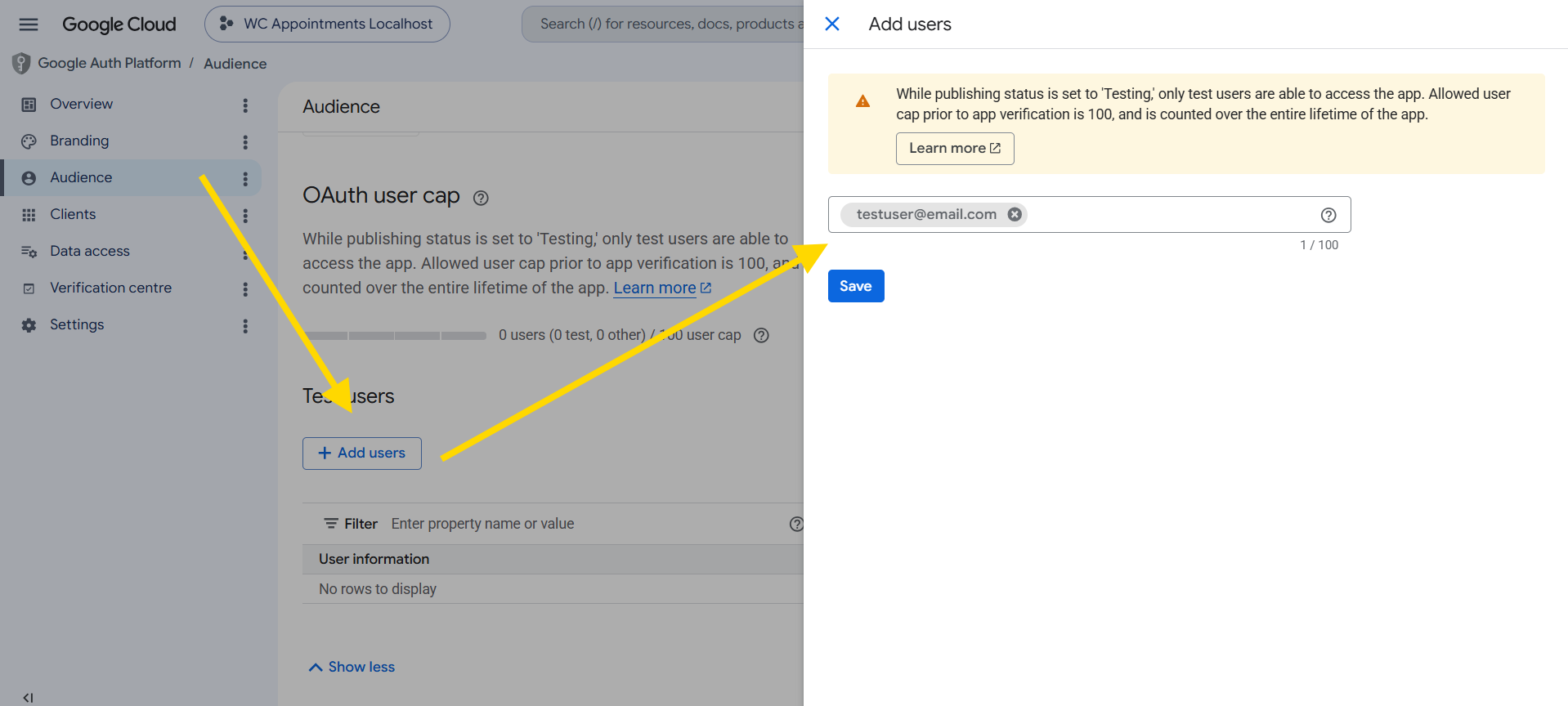 Add OAuth test users