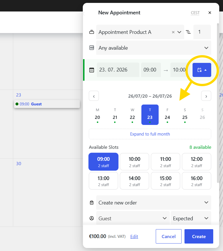 Pick from a calendar — slot browse