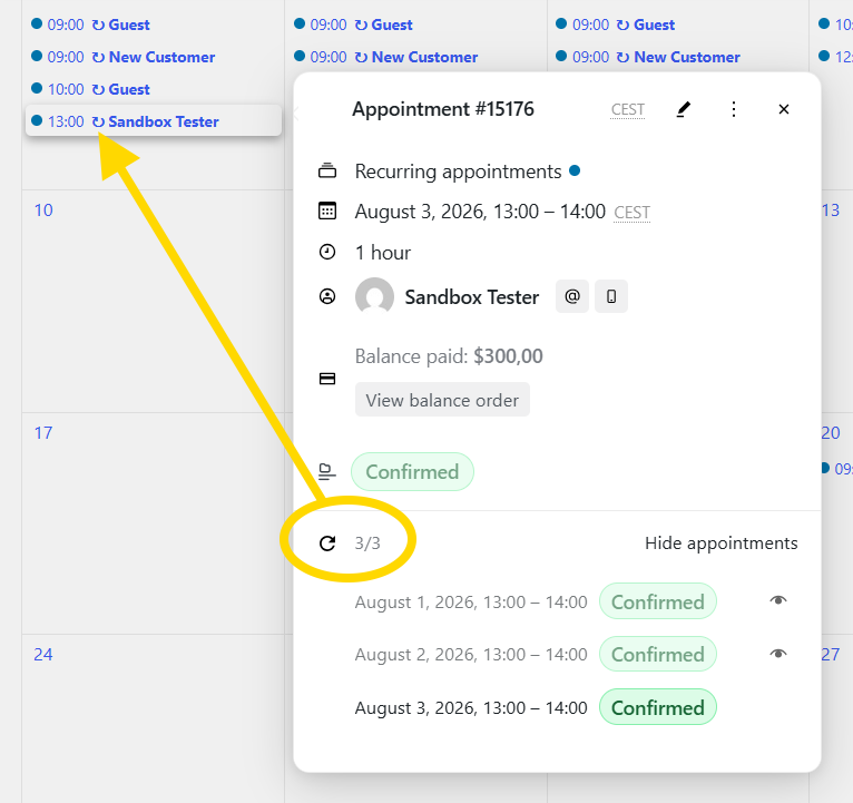 Admin panel — series sessions