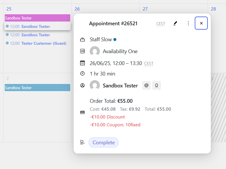 Admin panel — view mode