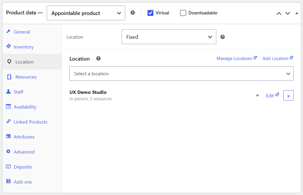 Product Locations tab