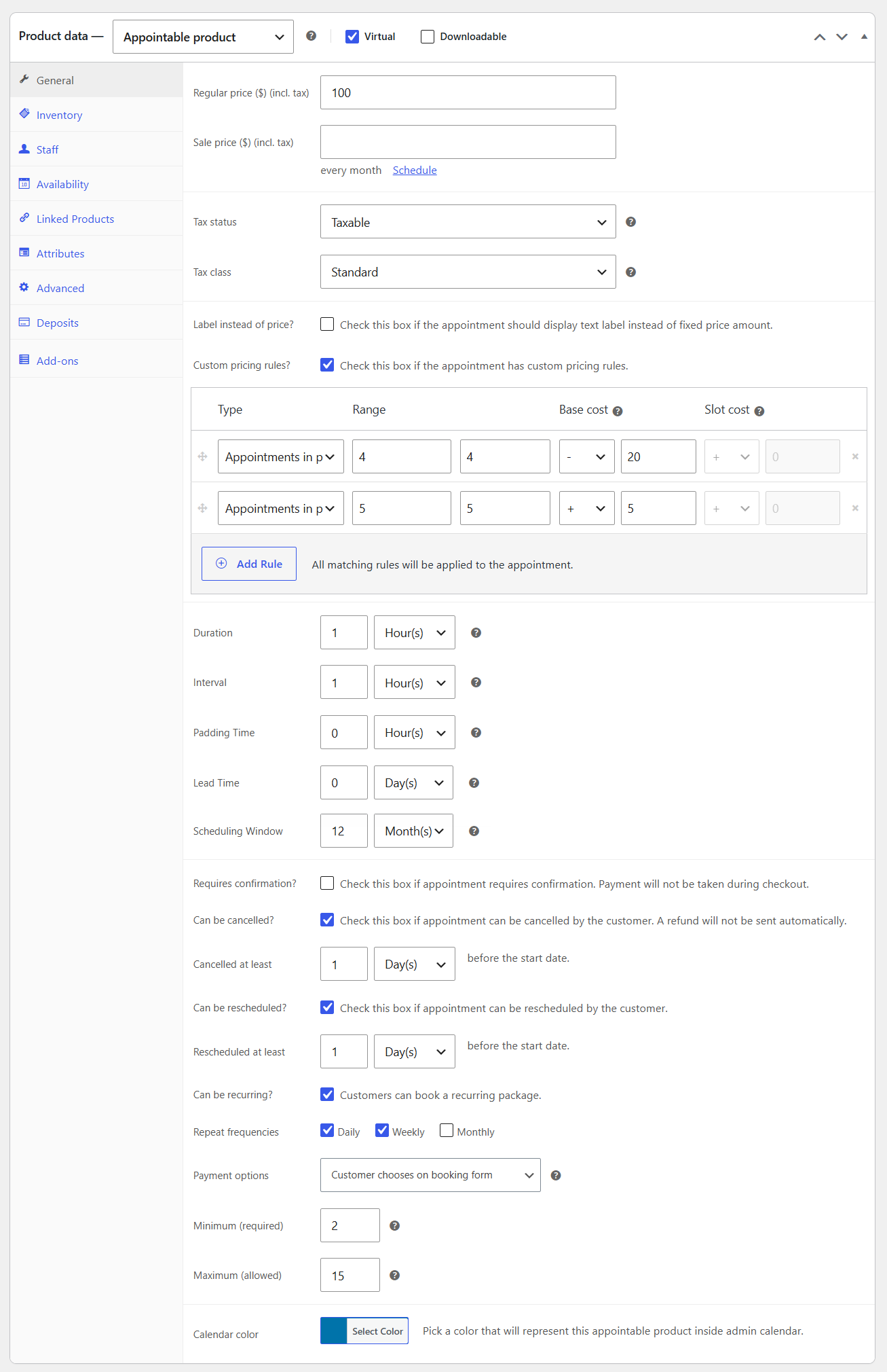 General product settings