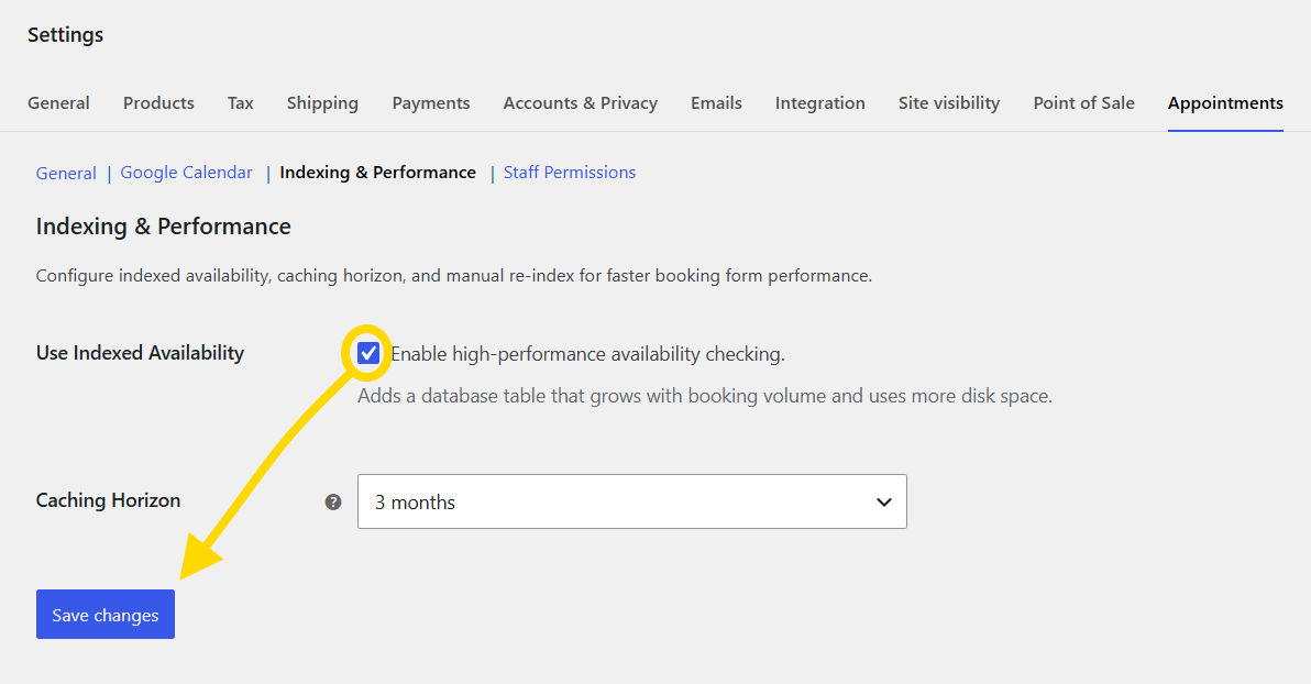 Indexing &amp; Performance — enable cache and caching horizon